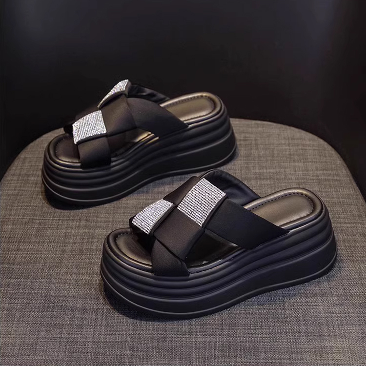 Healthy-foot   نعال نسائية بكعب سميك، مرصعة بالأحجار اللامعة، بتصميم شطرنجي عصري، مثالية للارتداء اليومي-healthy-foot