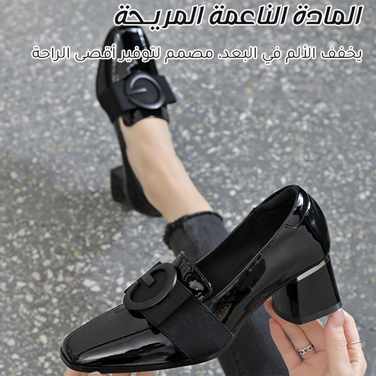 Healthy-foot  حذاء نسائي من الجلد ذو مقدمة مربعة وكعب سميك-healthy-foot