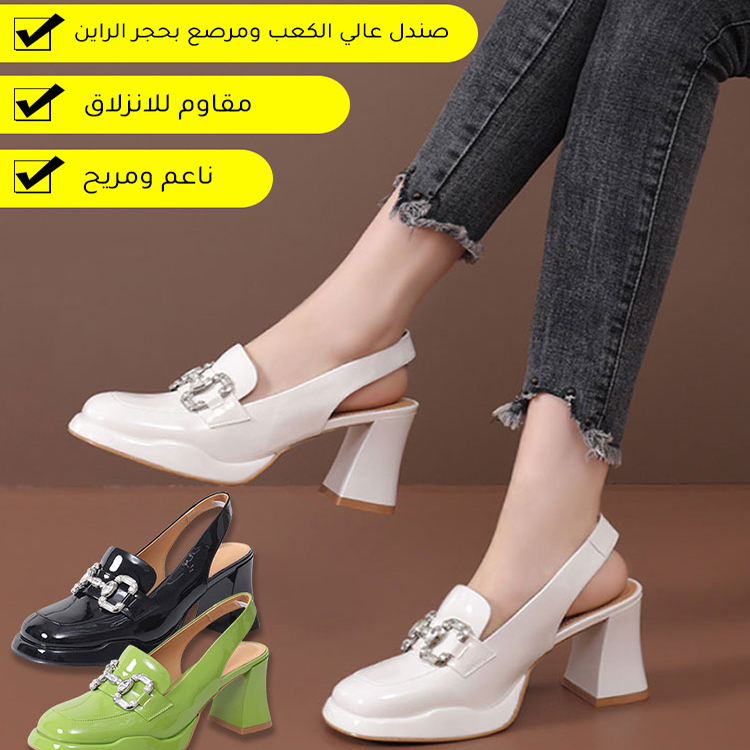 Healthy-foot صندل عصري نسائي فرنسي عالي الكعب ومرصع بحجر الراين -healthy-foot