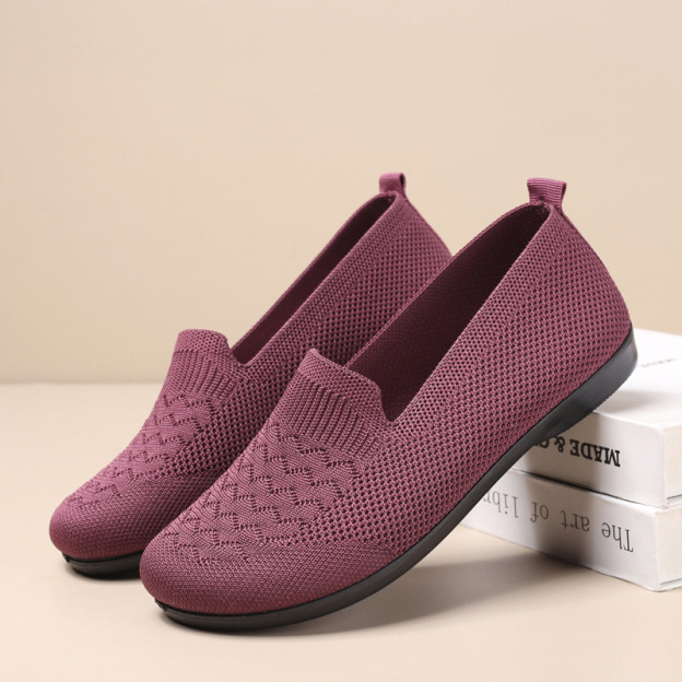 Healthy-foot حذاء نسائي دائري للاسترخاء، مصنوع من قماش محبوك ناعم، تصميم أنيق، مريح وقابل للتنفس، مثالي للسيدات الأنيقات في منتصف العمر وكبار السن-healthy-foot