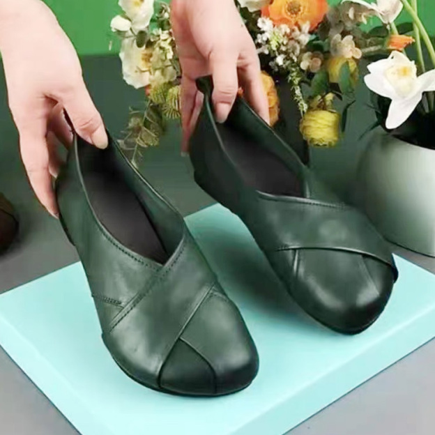 Healthy-foot حذاء نسائي كاجوال من جلد الغنم، كعب منخفض 2 سم، ناعم ومريح، أنيق للارتداء اليومي، ومريح للعمل-healthy-foot