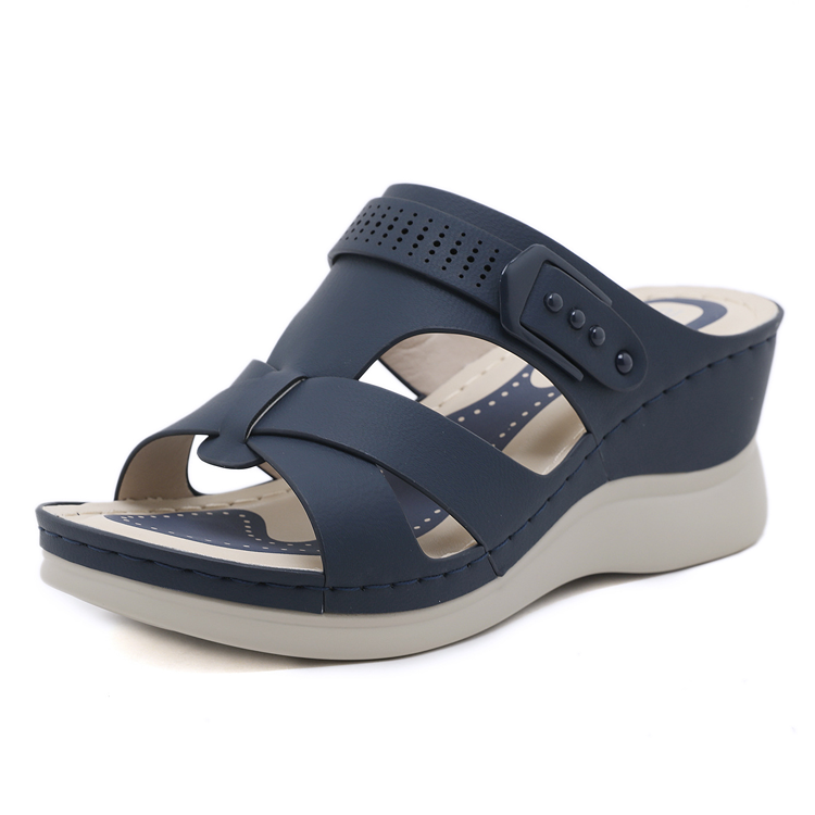 Healthy-foot صندل نسائي مفتوح من الأمام بكعب 7 سم، نعل سميك، ناعم ومريح، يجعل الساقين تبدو أنحف، متوفر بمقاسات كبيرة-healthy-foot