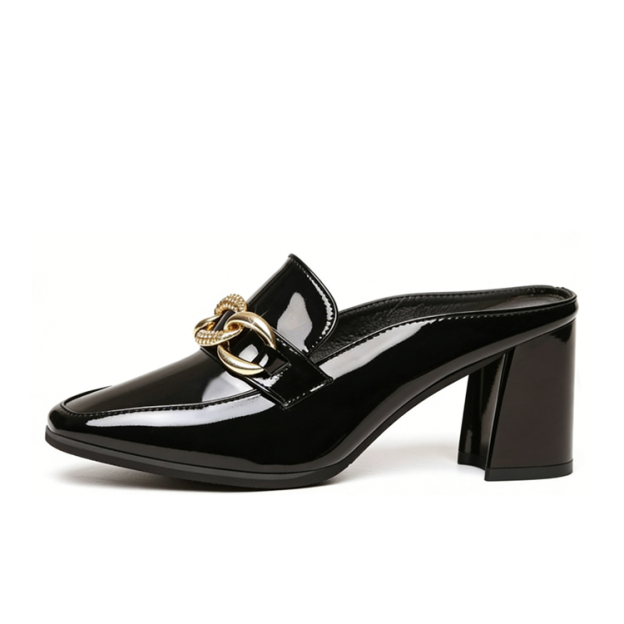 Healthy-foot أحذية جلدية لامعة للسيدات بمقاسات كبيرة، كعب مربع بارتفاع 7 سم، مزينة بإبزيم معدني، مناسبة للارتداء اليومي والمكتبي