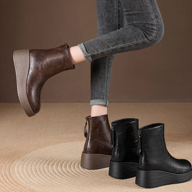 Healthy-foot حذاء مارتن نسائي من الجلد الأصلي، بتصميم سحاب خلفي، غير قابل للانزلاق ومقاوم للماء، أكثر ملاءمة لطقس الخريف والشتاء، ناعم ومريح، نمط متعدد الاستخدامات-healthy-foot