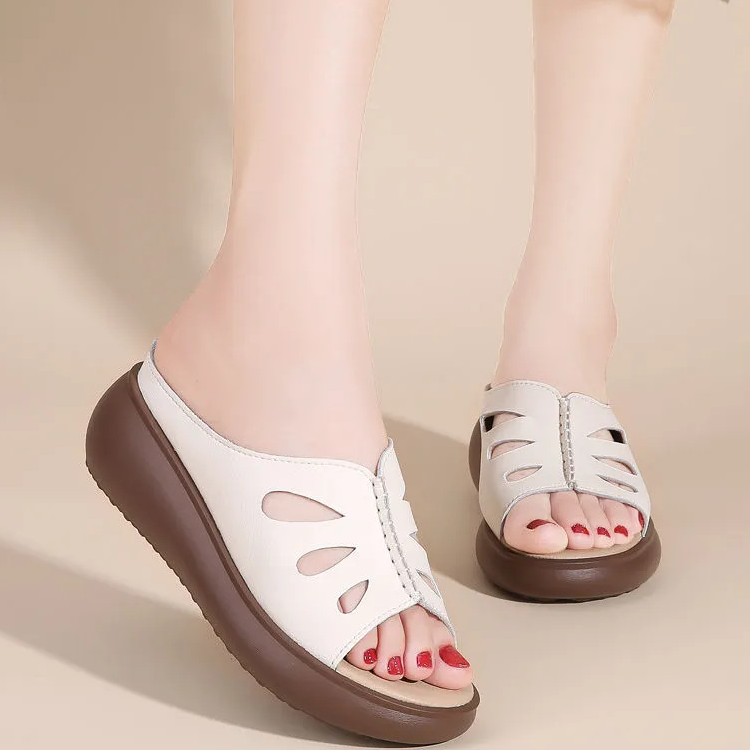 Healthy-foot شبشب مجوف إيطالي مع نعل سميك من جلد البقر