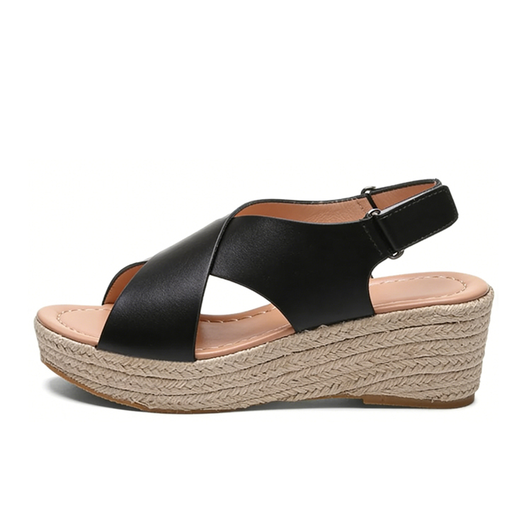 Healthy-foot صندل راقي إيطالي مع كعب ويدج من الخوص المجدول بارتفاع 6 سم للنساء