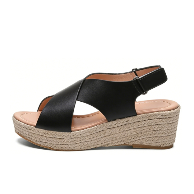 Healthy-foot صندل راقي إيطالي مع كعب ويدج من الخوص المجدول بارتفاع 6 سم للنساء