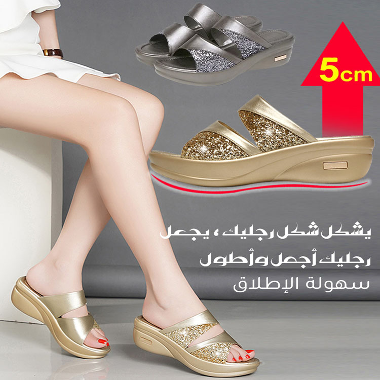 Healthy-foot صندل جديد للسيدات مع كعب مرتفع 5 سم مزين بالترتر، يعزز خط الساق ويجعلها تبدو أنحف، ونعل مريح للغاية مناسب للخروج-healthy-foot