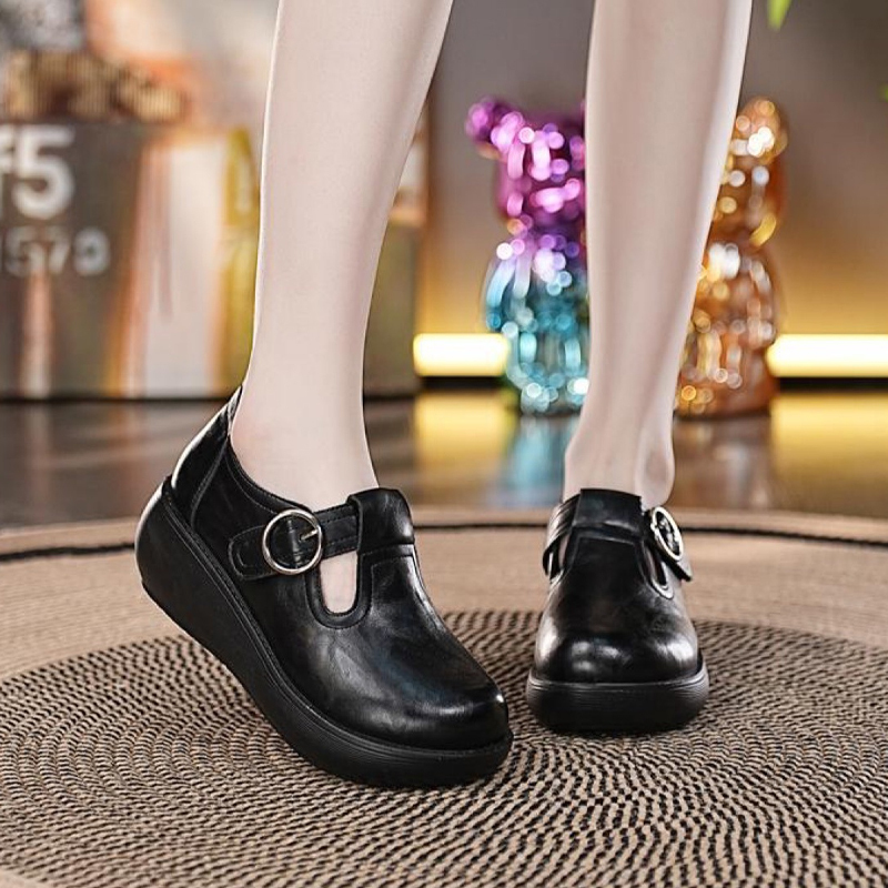 حذاء كاجوال جلدي ذو نعل سميك ولاصق فيلكرو للنساء-healthy-foot