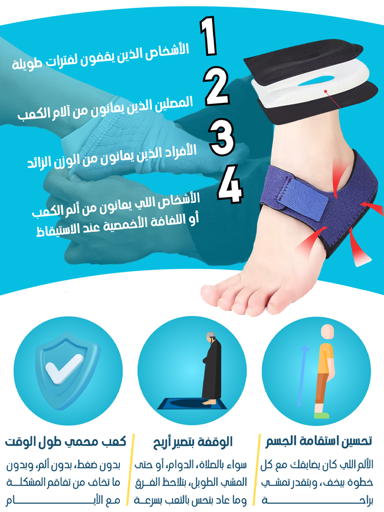 Healthy-foot حزام دعم الكعب مزود بشريط سحري، يحتوي على سيليكون طري لمنع آلام الوقوف لفترات طويلة، يخفف بفعالية من آلام التهاب الأوتار، ويحمي الكاحل