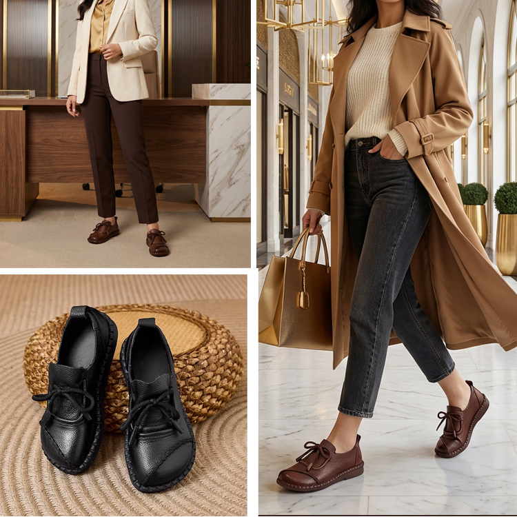 Healthy-foot حذاء نسائي مسطح مصنوع يدويًا بأسلوب عتيق