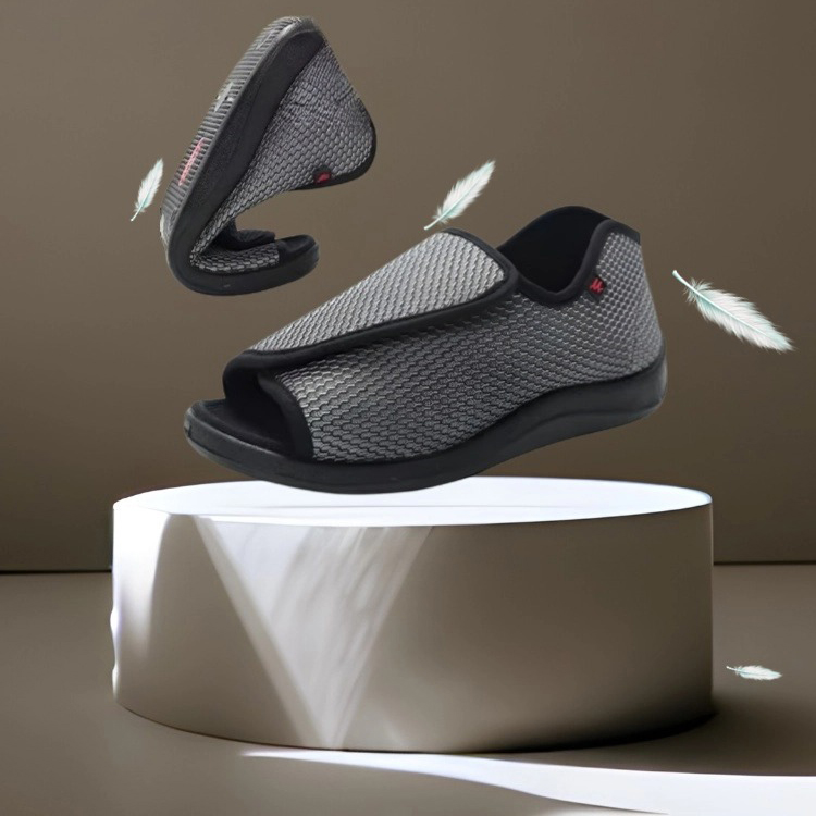 Healthy-foot   حذاء طبي للسيدات مع تصميم شريط لاصق قابل للتعديل، نعل مطاطي مريح، سهل الارتداء والخلع، مثالي للنساء كبيرات السن أو الحوامل اللواتي يعانين من تورم القدمين-healthy-foot