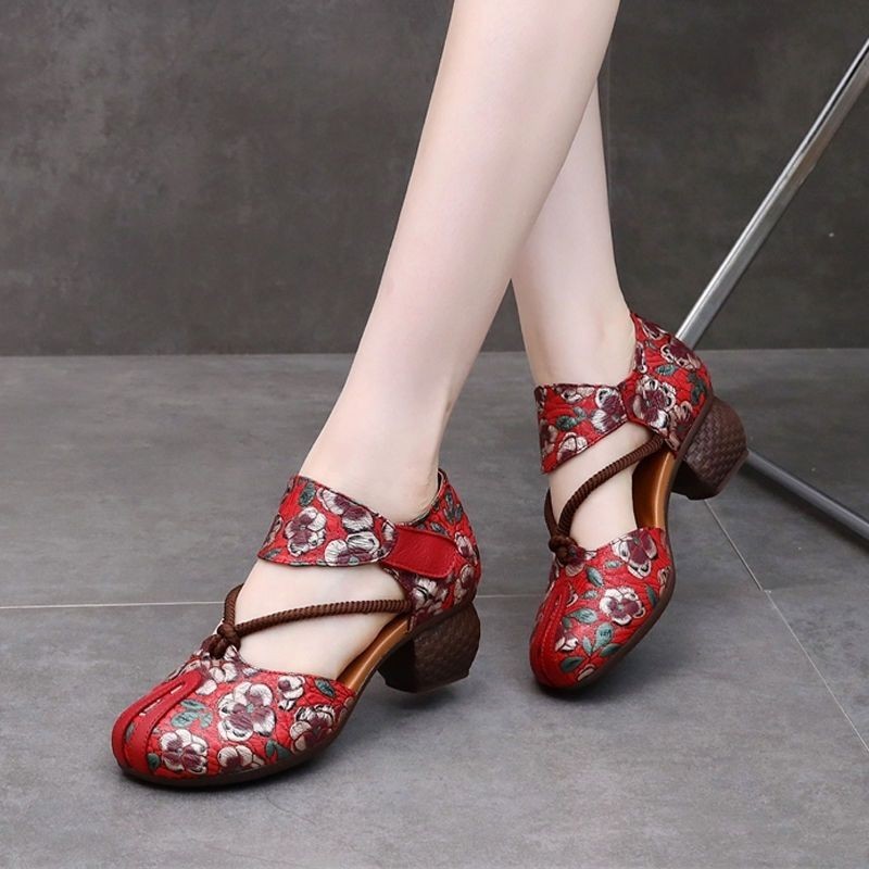 Healthy-foot  كعب متوسط للأمهات، كعب 5 سم، نعل ناعم يجعل المشي مريحًا، مزين بتطريز زهري أنيق، مثالي للخروج اليومي-healthy-foot