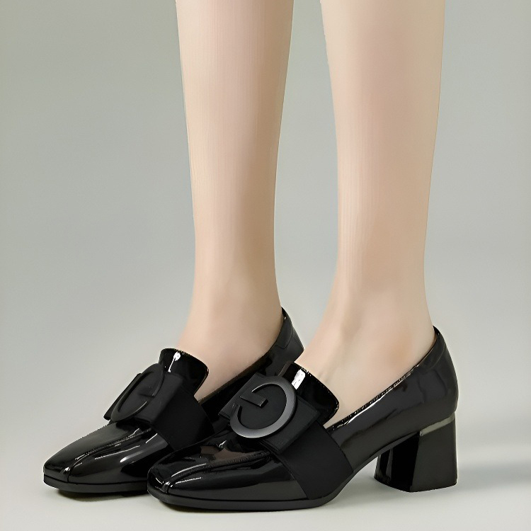 Healthy-foot  حذاء نسائي من الجلد ذو مقدمة مربعة وكعب سميك-healthy-foot