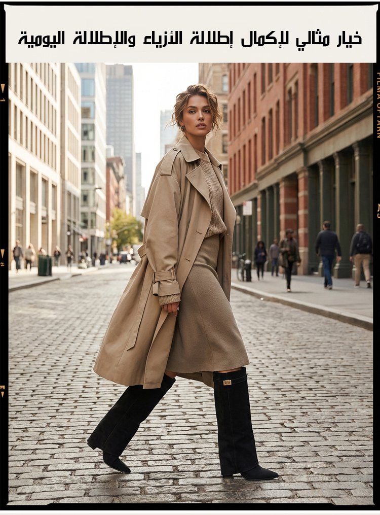 بوت نسائي أنيق مع تفاصيل طية علوية