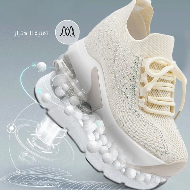 Healthy-foot  حذاء نسائي شبكي لامعة مع وسادة هوائية ونعل 8 سم