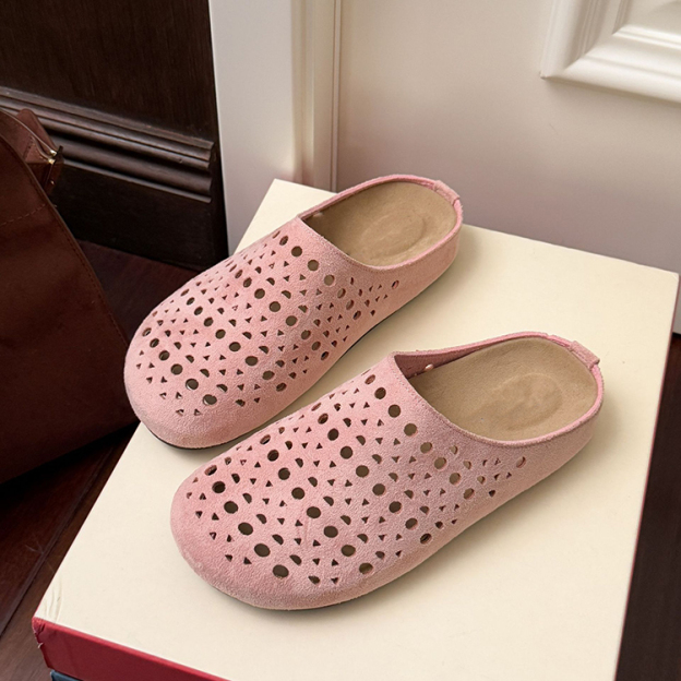 Healthy-foot صندل نسائي مفرغ مع مقدمة مستديرة ومفتوح من الخلف، كعب منخفض 3.5 سم، بطانة داخلية ناعمة للغاية توفر راحة قصوى، لا تسبب التعب حتى بعد الوقوف لفترات طويلة-healthy-foot