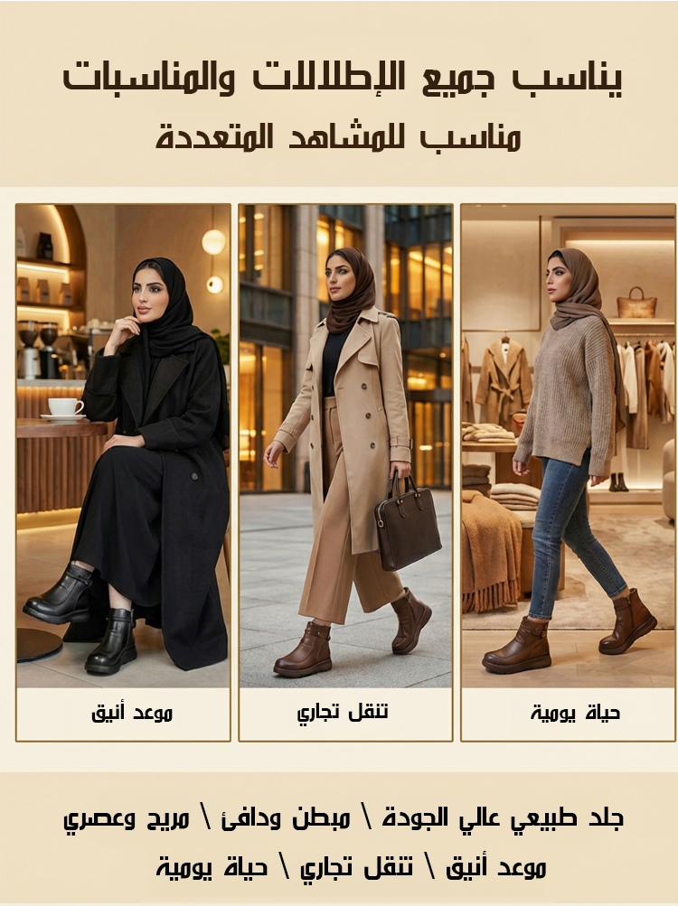 بوت قصير جلدي نسائي دافئ ومبطن من Emiwalk