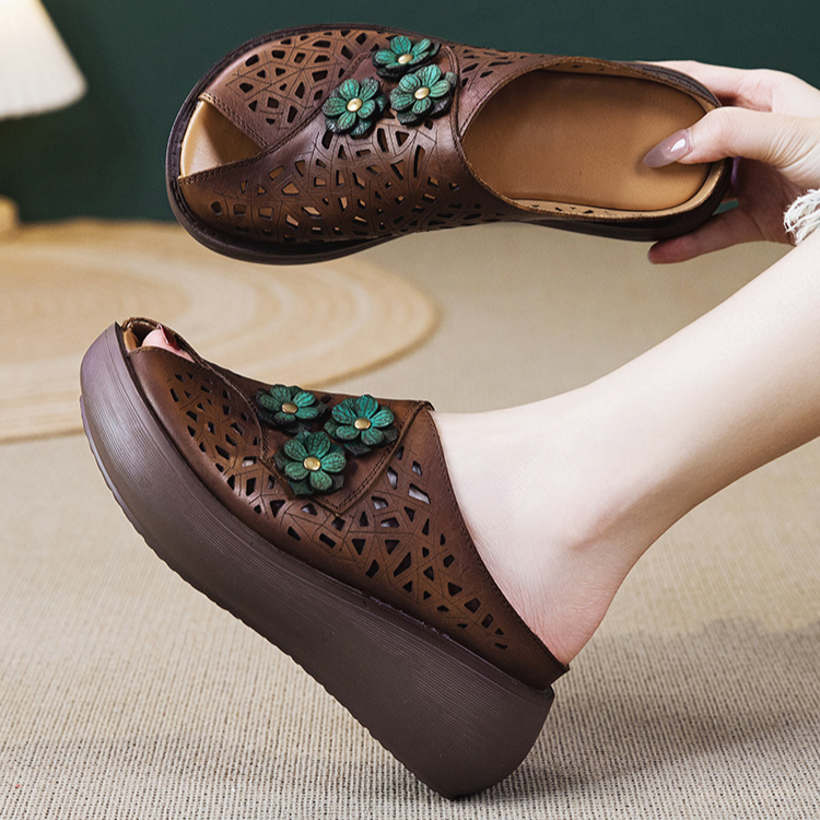 Healthy-foot صندل نسائي من الجلد مفتوح من الأمام، مع تفاصيل بروج دقيقة، يضيف ارتفاعًا ويجعل الساقين تبدو أنحف، مناسب للارتداء اليومي، سواء عند الخروج أو البقاء في المنزل-healthy-foot