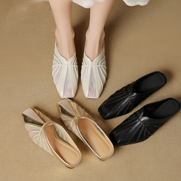 Healthy-Foot حذاء كعب عالي عصري للسيدات، بكعب يبلغ ارتفاعه 5 سم، مصنوع من نسيج شبكي قابل للتنفس، بأسلوب فرنسي أنيق بسيط، مع تصميم مكشوف للكعب، يوفر المشي المستقر والمريح، مثالي للارتداء اليومي-healthy-foot