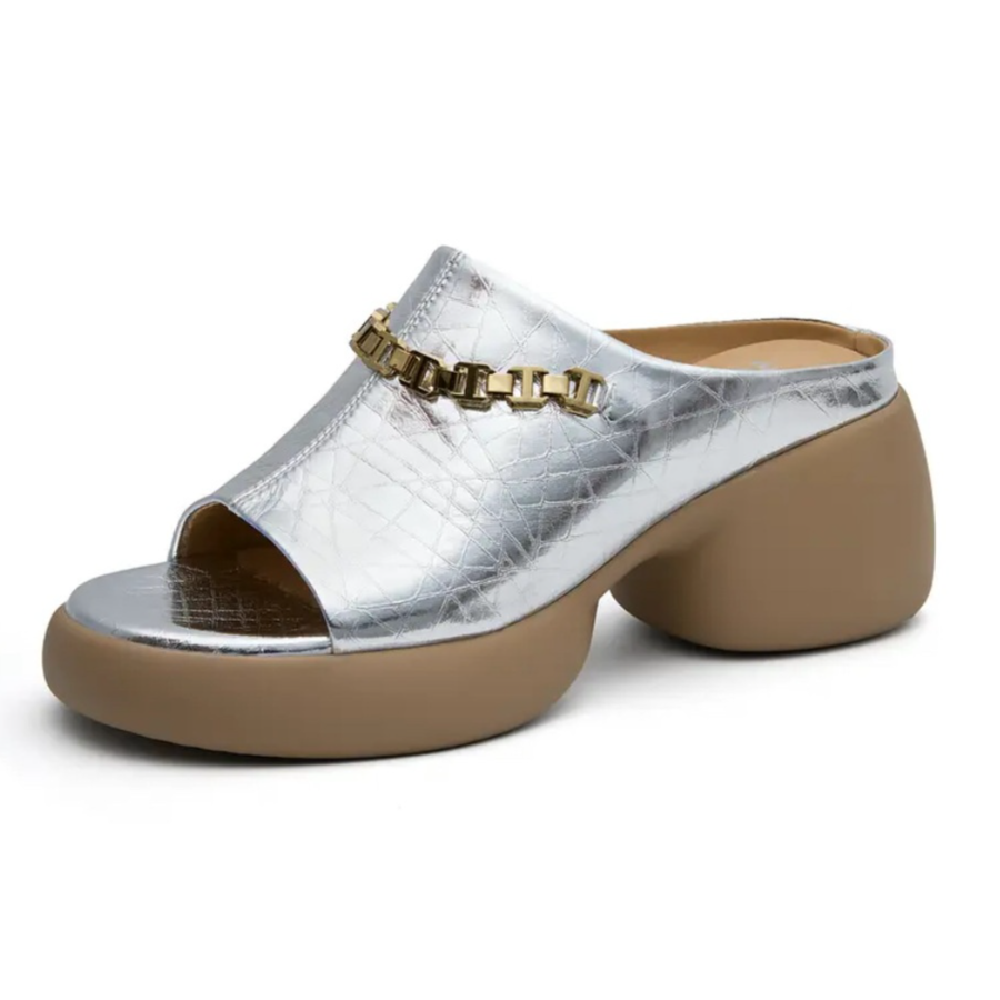 Healthy-foot صندل نسائي مفتوح المقدمة بكعب سميك 7 سم، بتصميم لامع مناسب للارتداء اليومي-healthy-foot