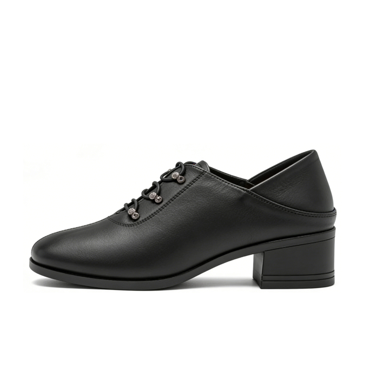 Healthy-foot حذاء راقي جلدي بأزرار عصرية وكعب عريض ورباط حذاء مطاطي، مصمم خصيصا للأمهات