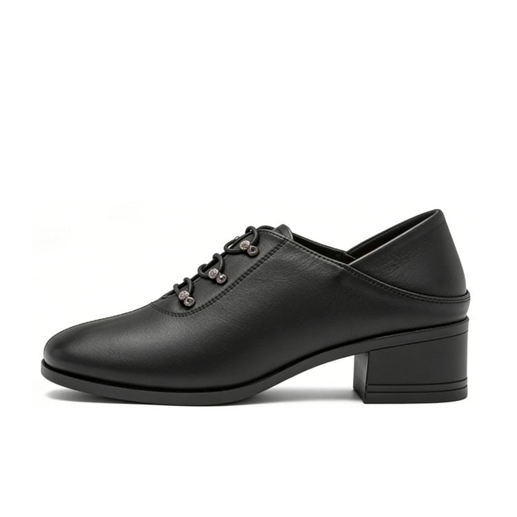 Healthy-foot حذاء راقي جلدي بأزرار عصرية وكعب عريض ورباط حذاء مطاطي، مصمم خصيصا للأمهات