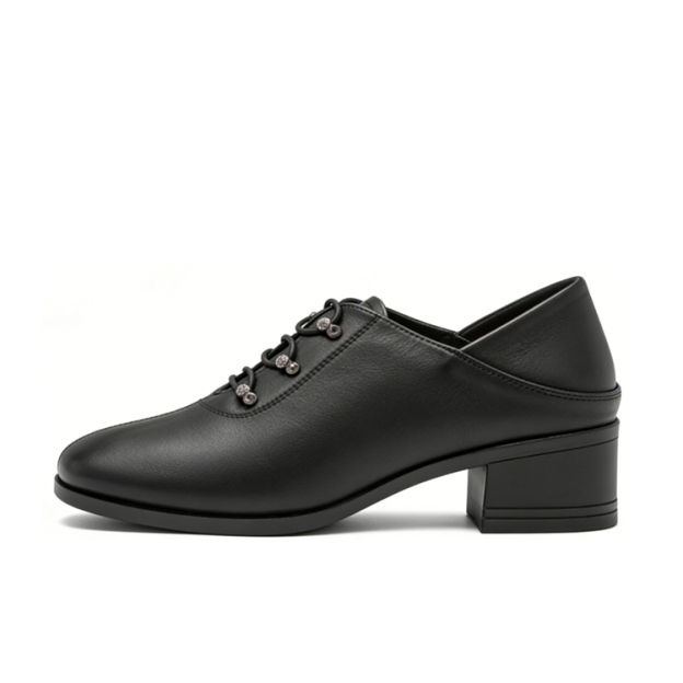 Healthy-foot حذاء راقي جلدي بأزرار عصرية وكعب عريض ورباط حذاء مطاطي، مصمم خصيصا للأمهات