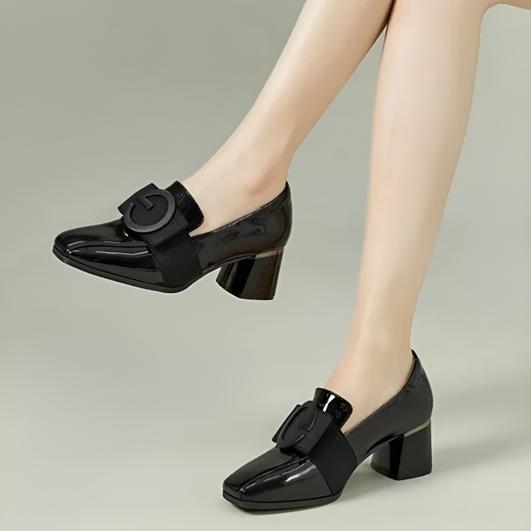 Healthy-foot  حذاء نسائي من الجلد ذو مقدمة مربعة وكعب سميك-healthy-foot