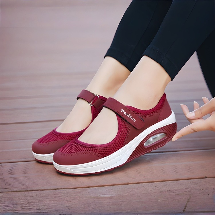 Healthy-foot   حذاء شبكي نسائي للراحة، مع تصميم شريط سحري يسمح بضبط المساحة الداخلية للحذاء بحرية. سهل الارتداء والخلع، مهوّى ومريح. متوفر بمقاسات كبيرة، مثالي للنساء من كبار السن-healthy-foot