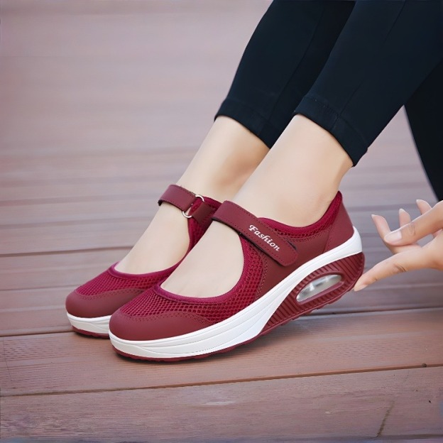 Healthy-foot   حذاء شبكي نسائي للراحة، مع تصميم شريط سحري يسمح بضبط المساحة الداخلية للحذاء بحرية. سهل الارتداء والخلع، مهوّى ومريح. متوفر بمقاسات كبيرة، مثالي للنساء من كبار السن-healthy-foot