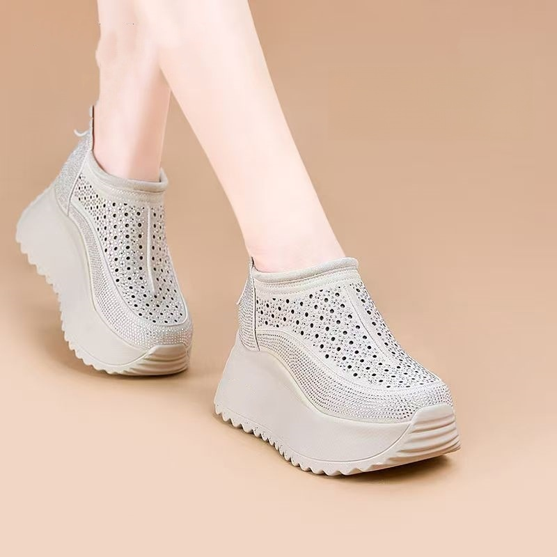 (زيادة الطول 8 سم بصريا) حذاء رياضي عصري بكعب سميك للنساء