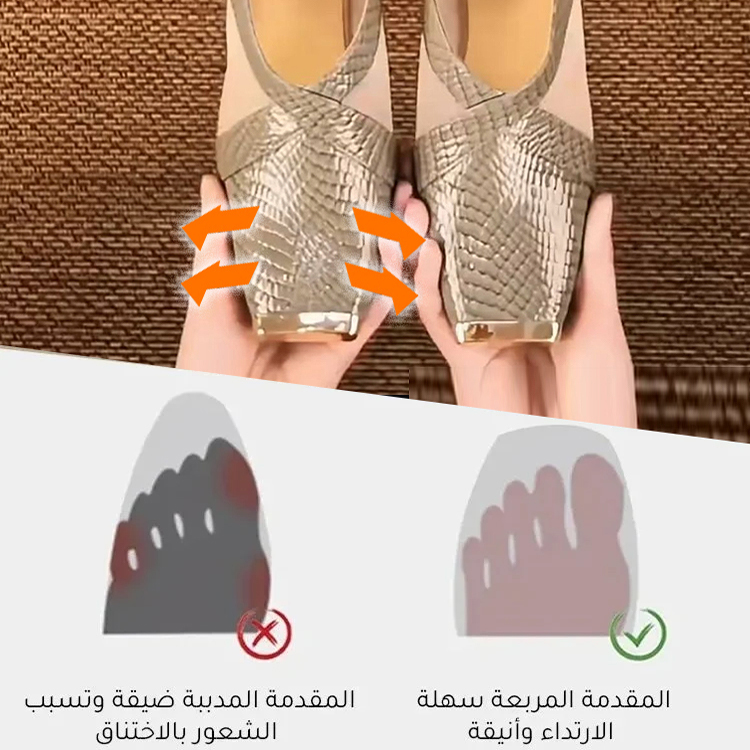 Healthy-foot حذاء عالي بكعب 5 سم بتصميم رأس ثعبان مع إكسسوار معدني أنيق، يطيل الساقين بأناقة ويناسب جميع الإطلالات-healthy-foot