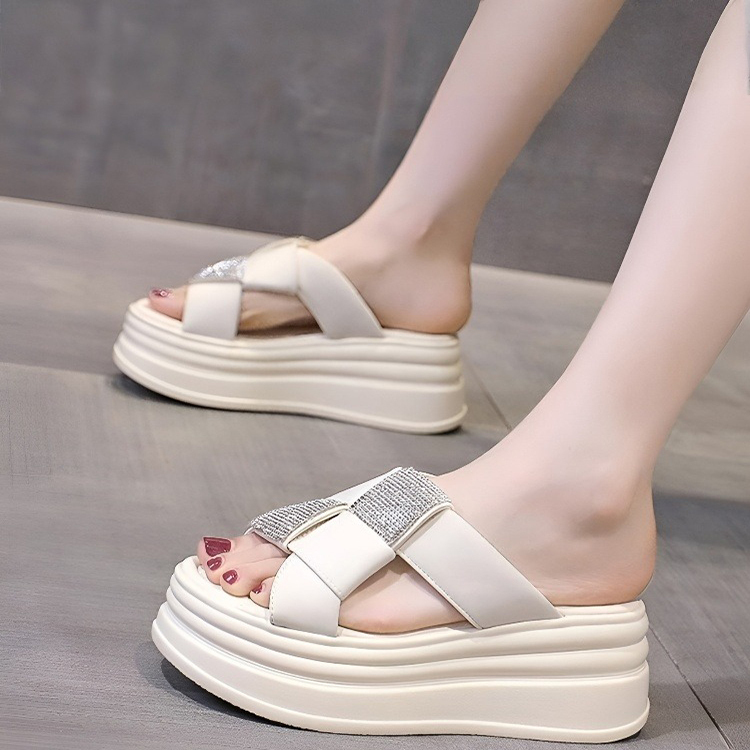 Healthy-foot   نعال نسائية بكعب سميك، مرصعة بالأحجار اللامعة، بتصميم شطرنجي عصري، مثالية للارتداء اليومي-healthy-foot