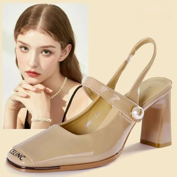 Healthy-foot صندل كلاسيك ماري جين عصري من جلد لامع مع كعب عريض 