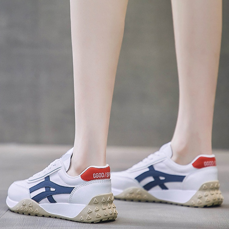 Healthy-foot حذاء رياضي أبيض للسيدات، مصنوع من الجلد الطبيعي، كعب مرتفع بارتفاع 5 سم، تصميم متباين الألوان عصري وعملي للاستخدام اليومي-healthy-foot