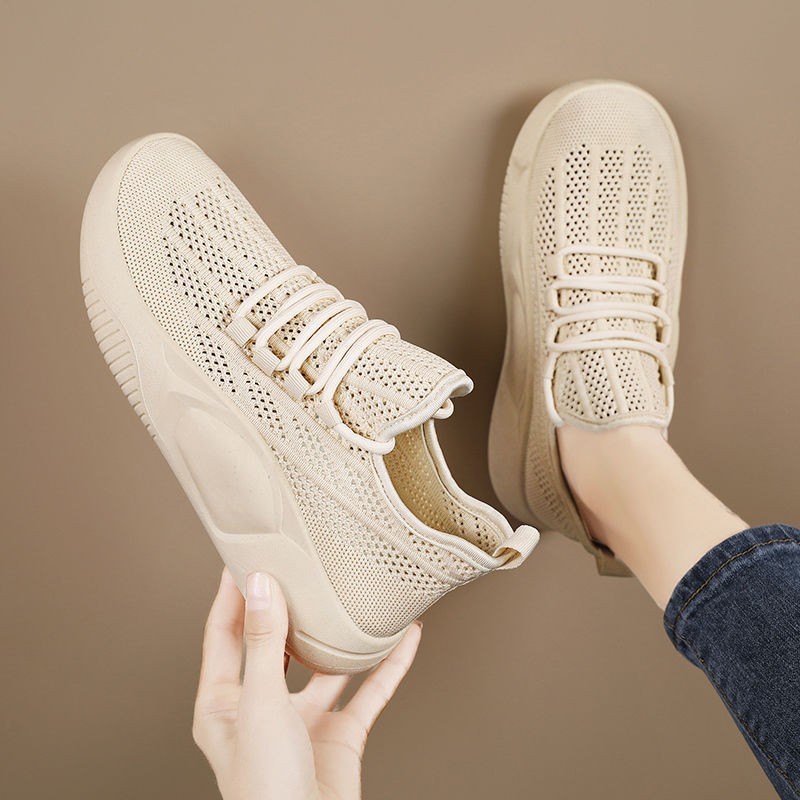 Healthy-foot   حذاء رياضي نسائي ذو منصة مستديرة من الأمام، مصنوع من مادة محبوكة عالية المرونة مع ثقوب قابلة للتنفس من أجل الراحة والتهوية، مناسب للرياضة والارتداء اليومي-healthy-foot