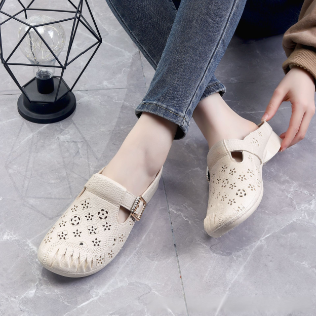 【سهل الارتداء والخلع】 صندل بنعل ناعم مجوف، غير قابل للانزلاق ونصف مفتوح-healthy-foot