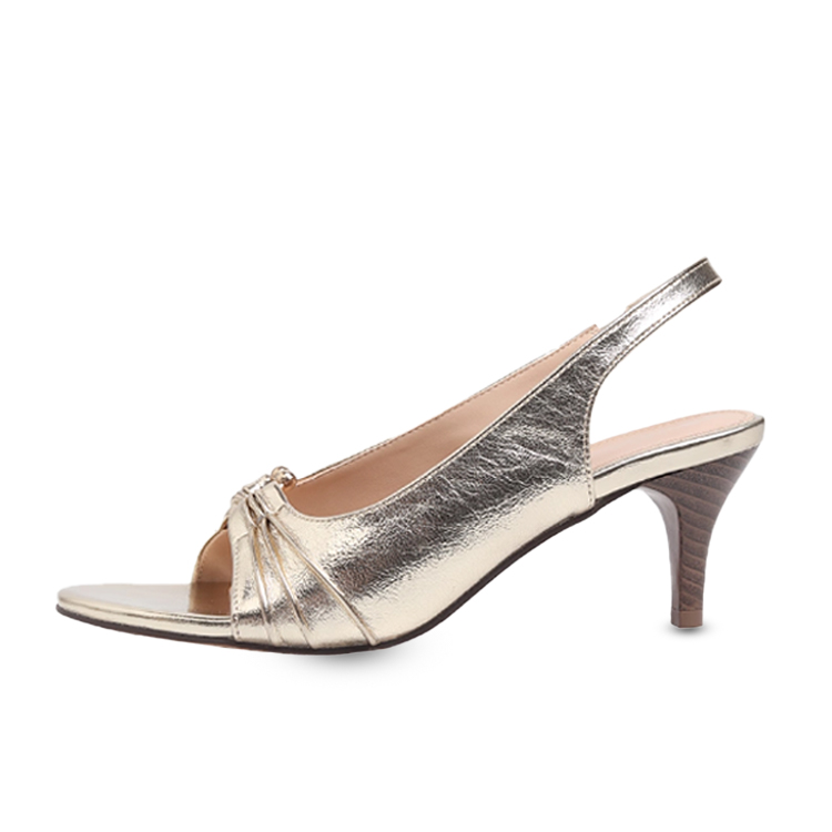 Healthy-foot حذاء بكعب عالٍ ذهبي أنيق بتصميم فرنسي وأحزمة مستقيمة-healthy-foot