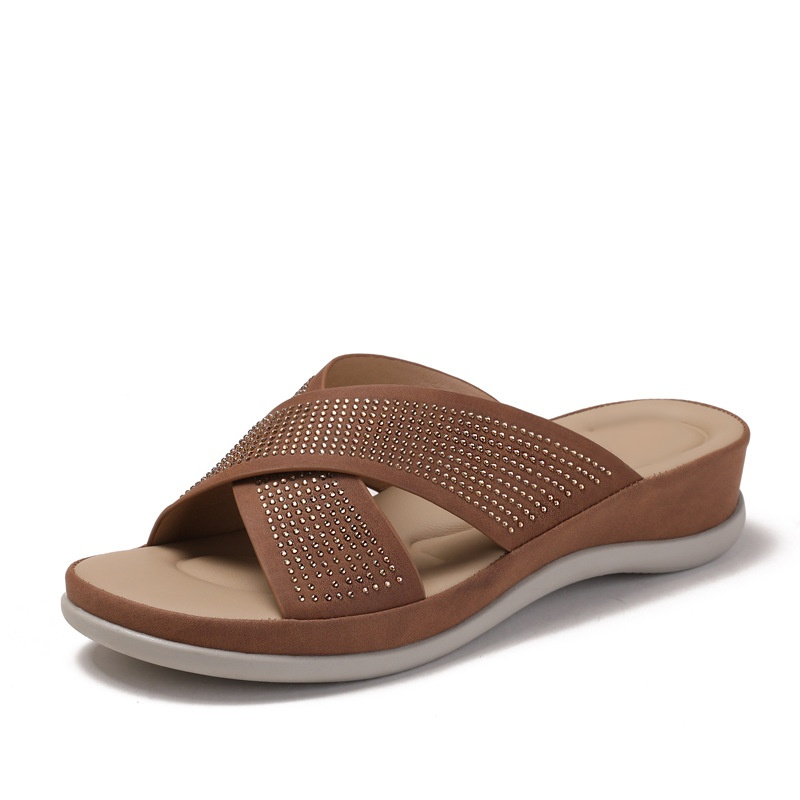 Healthy-foot   صندل روماني نسائي مرصع بالماس اللامع، أنيق وفاتن، نعل طري ومريح، مناسب للارتداء اليومي-healthy-foot