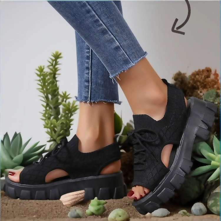 Healthy-foot   صندل نسائي منسوج بنعل سميك