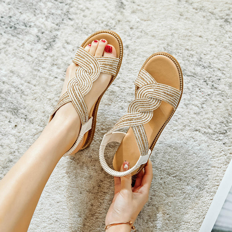 Healthy-foot  صندل اسفين العصري مرصع بالاحجار