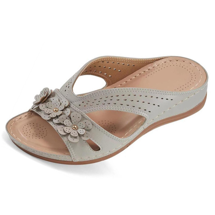 Healthy-foot  صندل بكعب عريض وحجم كبير مزين بتصميم زهور عتيقة