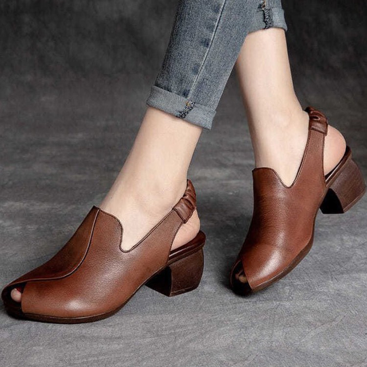 Healthy-foot حذاء نسائي مفتوح من الأمام برأس مستدير، مريح للغاية، كعب عالي وسميك بـ 7 سم، نعل مرن يمنع التعب عند الوقوف لفترات طويلة، مناسب للارتداء اليومي-healthy-foot