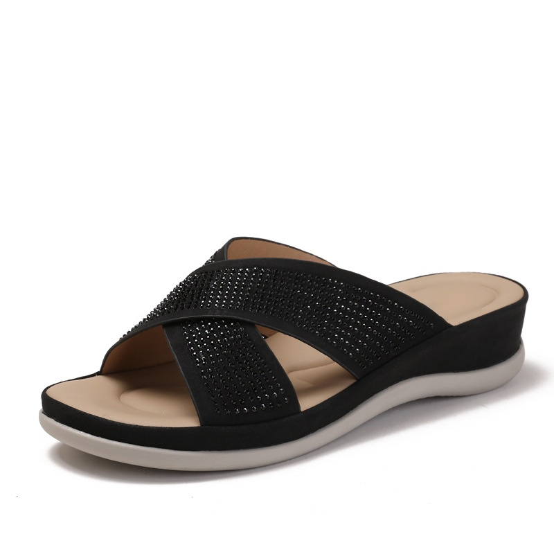 Healthy-foot   صندل روماني نسائي مرصع بالماس اللامع، أنيق وفاتن، نعل طري ومريح، مناسب للارتداء اليومي-healthy-foot