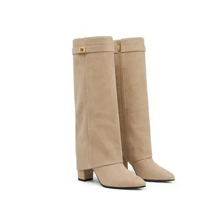 Healthy-foot حذاء بوت عصري بطول الركبة عارض وجزء علوي بطية (عارض في عروض الأزياء)