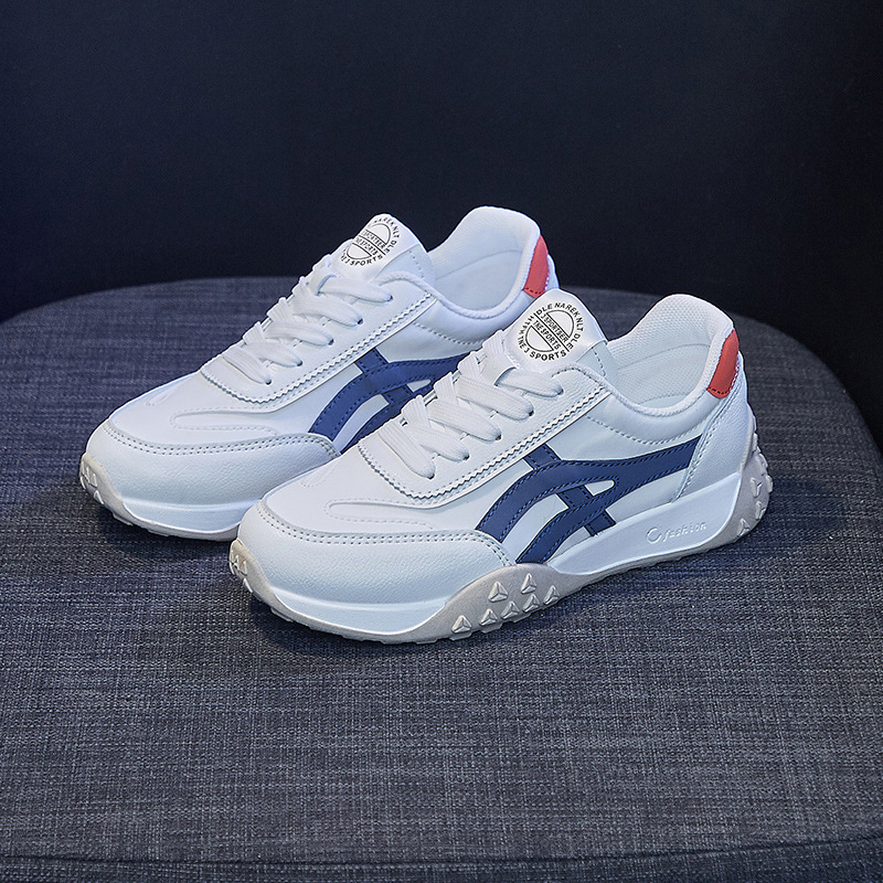 Healthy-foot حذاء رياضي أبيض للسيدات، مصنوع من الجلد الطبيعي، كعب مرتفع بارتفاع 5 سم، تصميم متباين الألوان عصري وعملي للاستخدام اليومي-healthy-foot