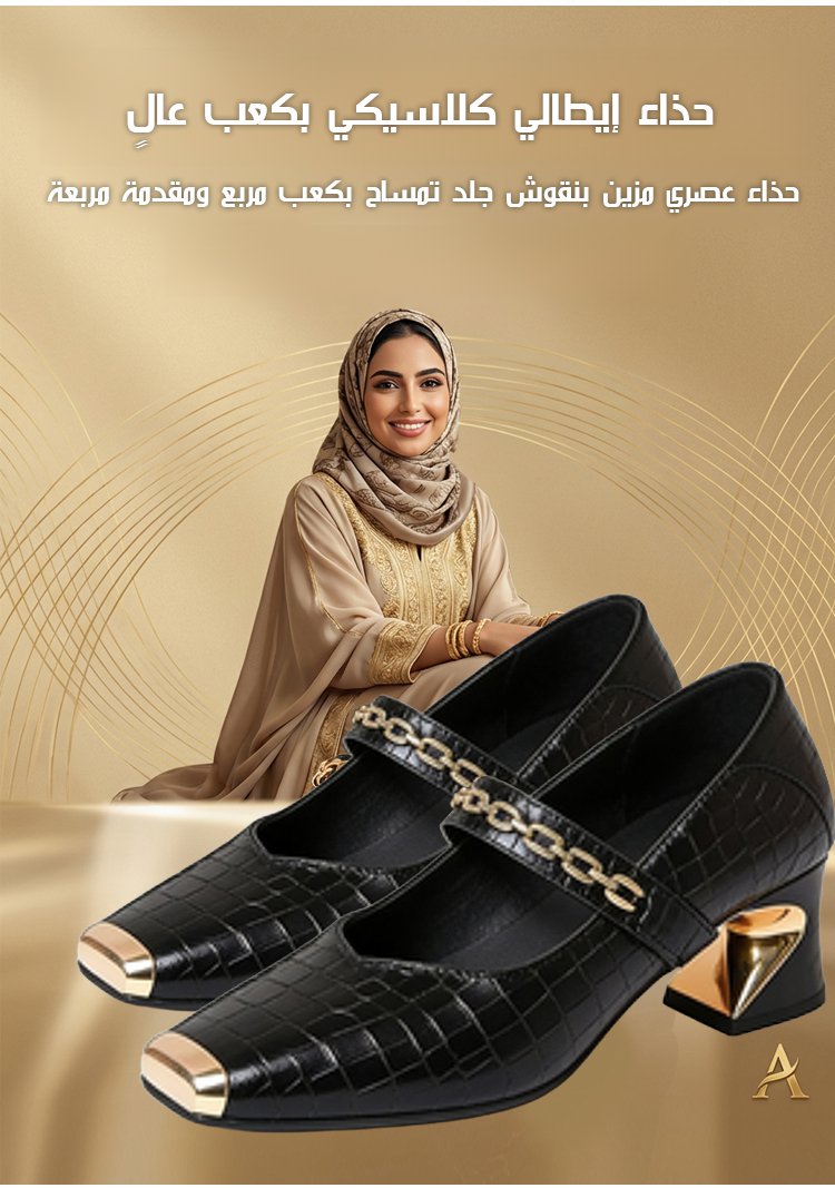 حذاء عصري بنقوش جلد تمساح مع كعب مربع