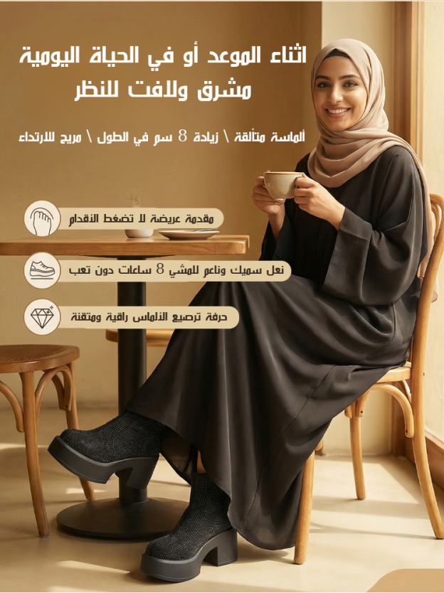 بوت مارتن نسائي بنعل سميك مرصع بالألماس لزيادة الارتفاع 8 سم