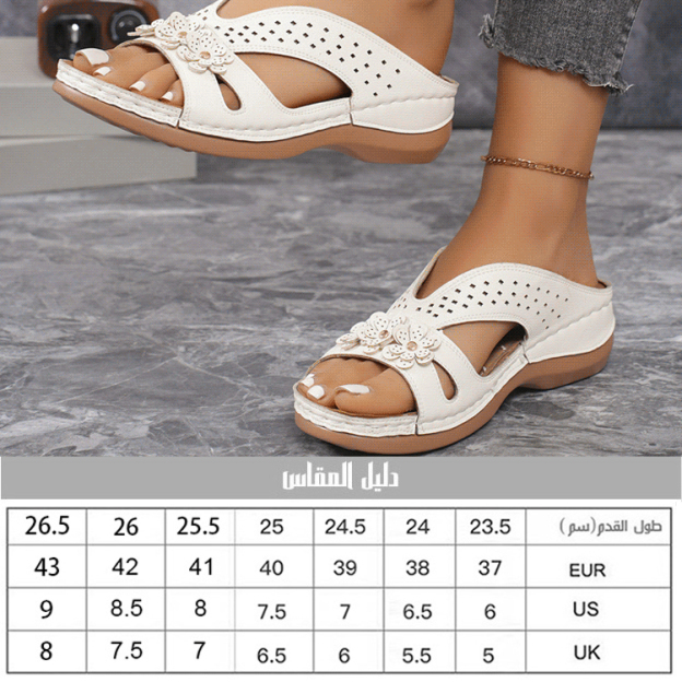 Healthy-foot  صندل بكعب عريض وحجم كبير مزين بتصميم زهور عتيقة